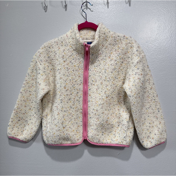 Old Navy Girls L (10-12) Confetti Dot Zip Up Cozy Fleece Sweater Cardigan Beige - Picture 1 of 11